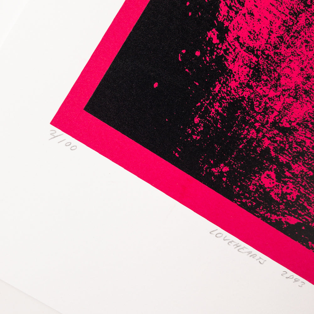LOVEHEARTS 2993 - SCREEN PRINT | Hand Coloured Heart + Deep Pink Background
