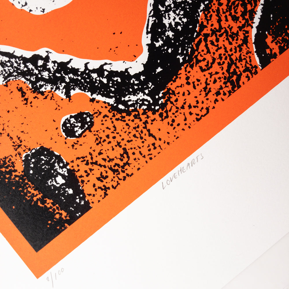 LOVEHEARTS 8991 - SCREEN PRINT | White Heart + Orange Background
