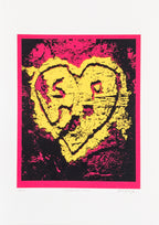 LOVEHEARTS 9772 - SCREEN PRINT | Yellow Heart + Deep Pink Background